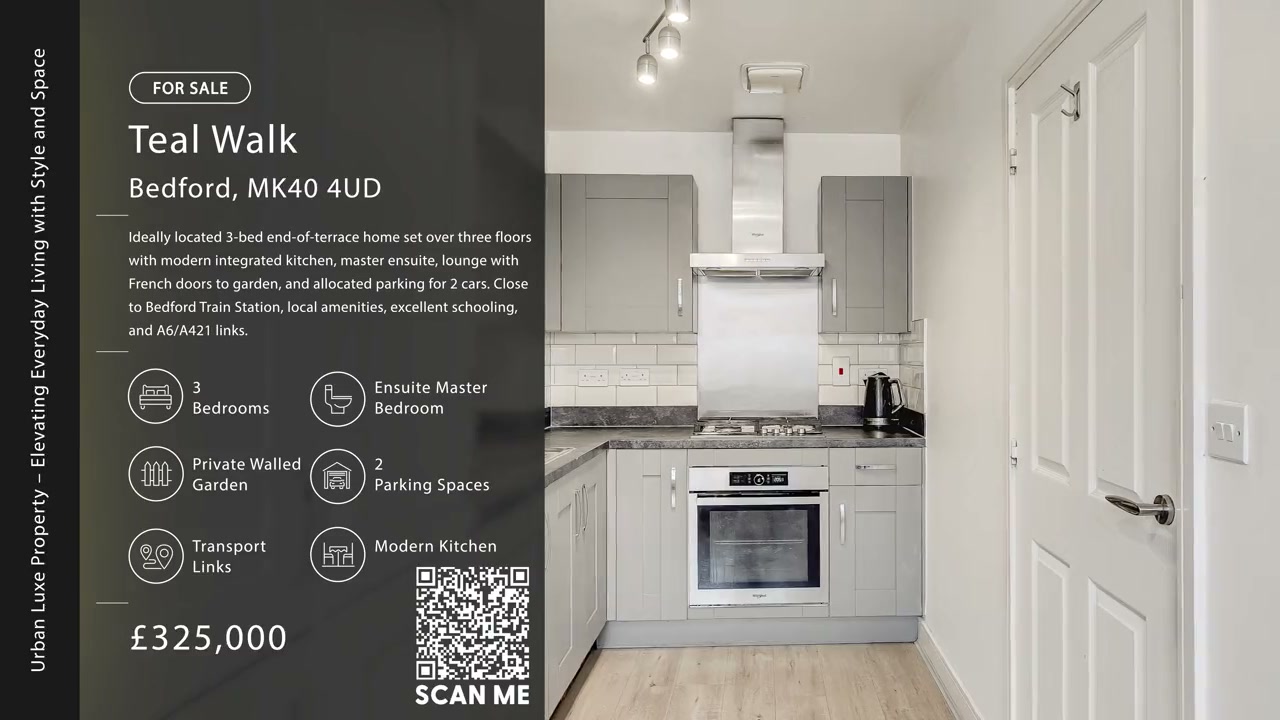 Urban Luxe property display creative with listing details and scan prompt